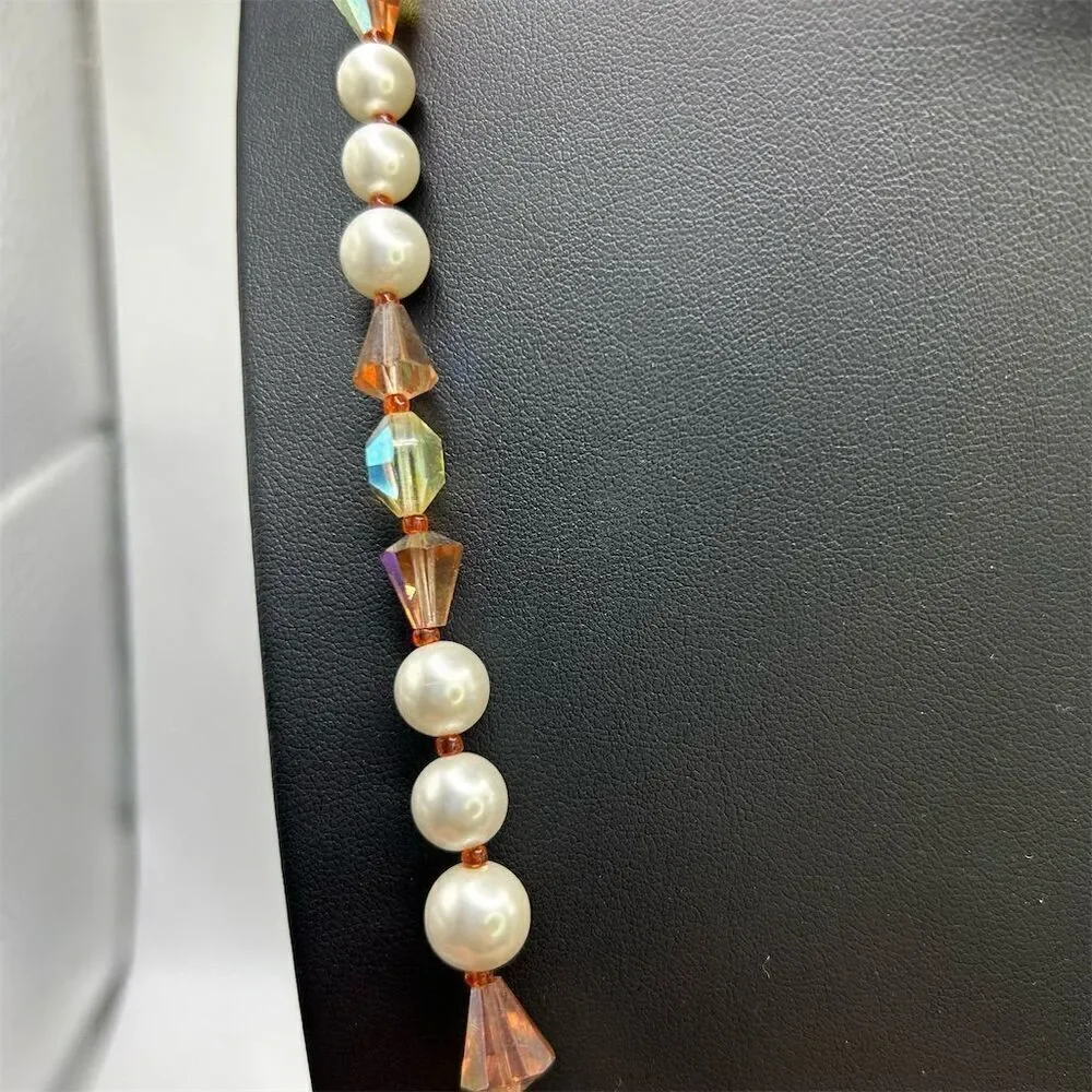 Vintage Vendome Signed Faux Pearl & Sparkle Beaded Long Necklace 28